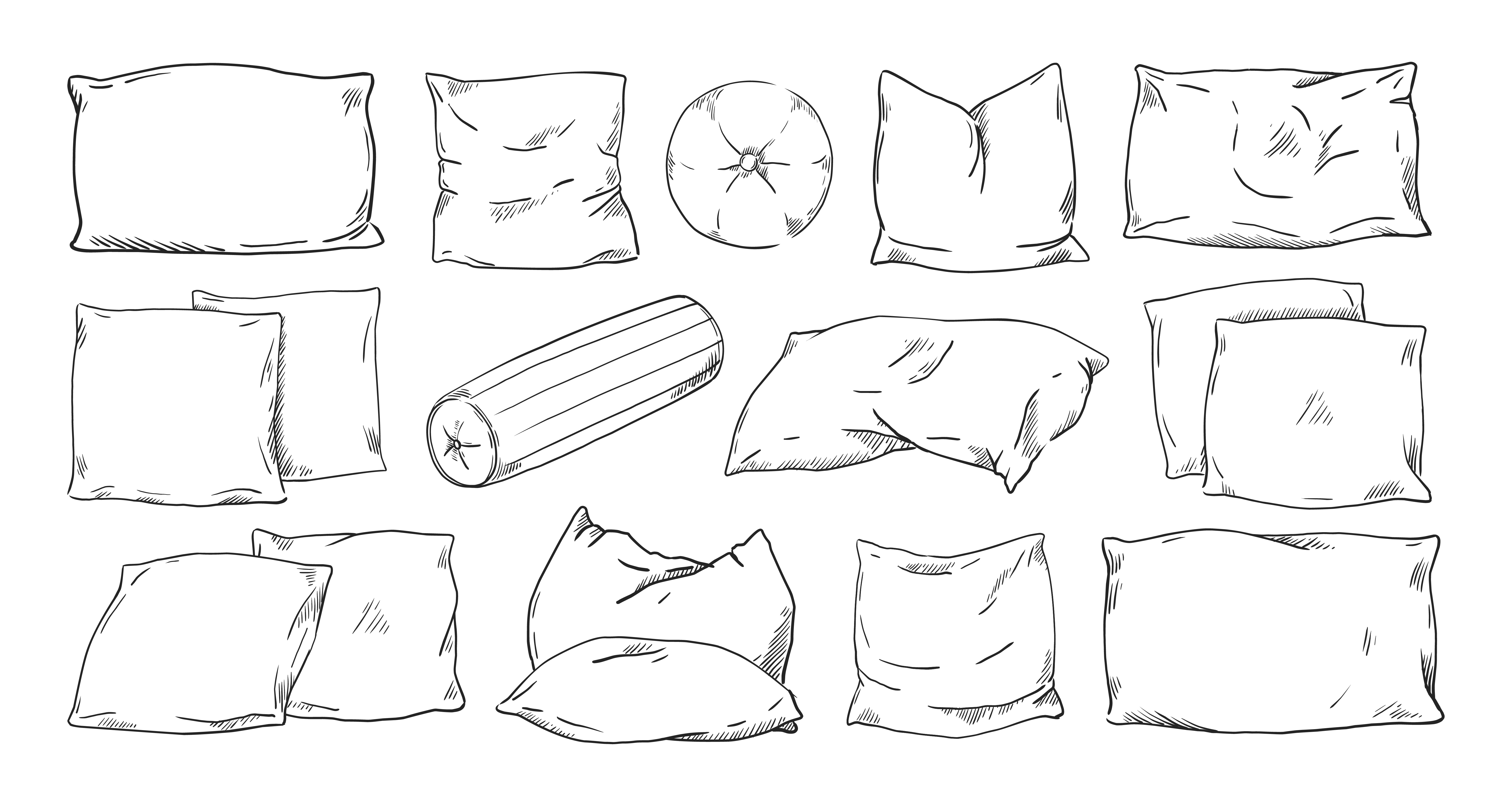 various types of pillows drawn virtually