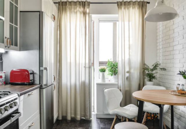 front view of a modern galley style kitchen