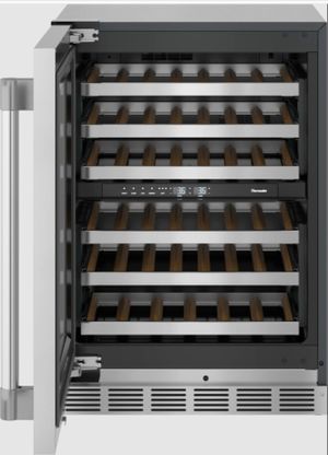 front view of the opened Thermador® Professional 24" Stainless Steel Wine Cooler