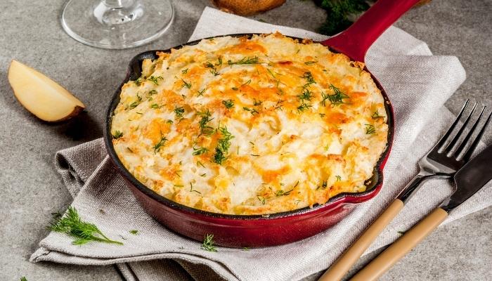 Enameled cast iron skillet