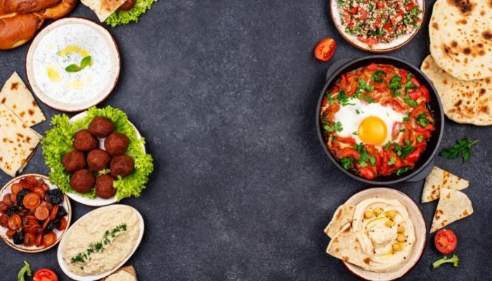 Array of Middle Eastern food