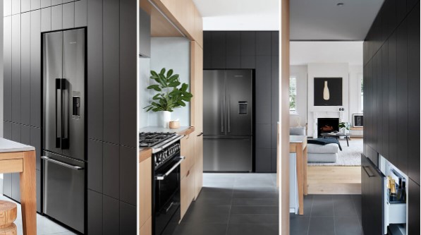 A series of three images showcasing the luxury style and appeal of Fisher & Paykel refrigerators
