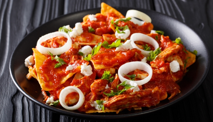 Plate of chicken chilaquiles