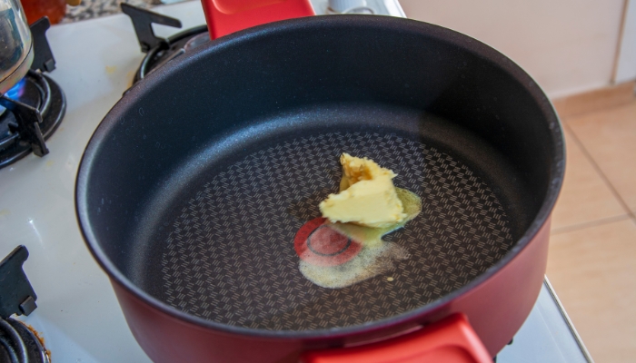 Closeup of Teflon pot in use