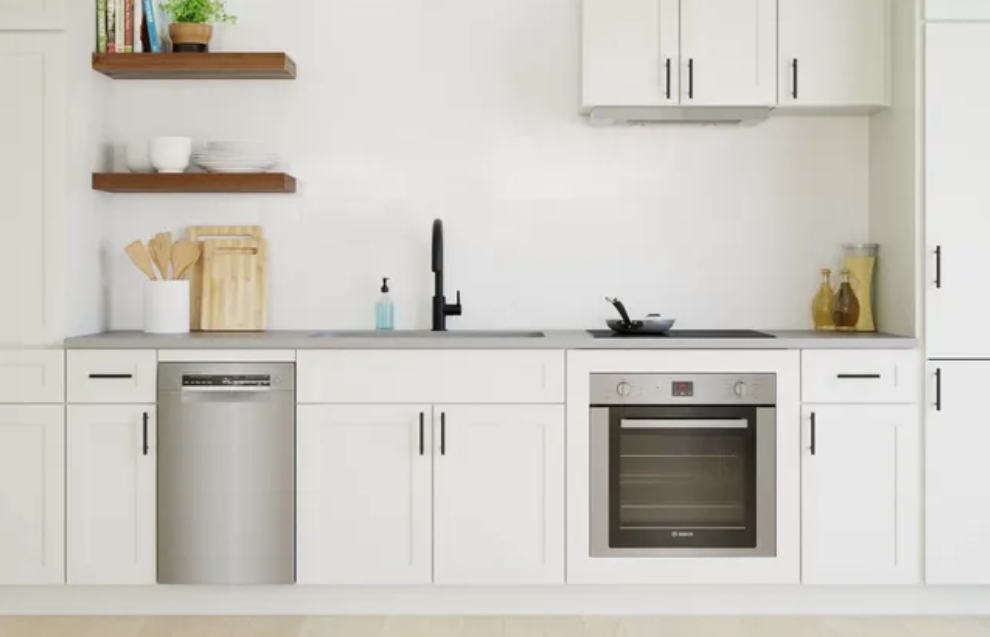 white kitchen with 18 inch dishwasher