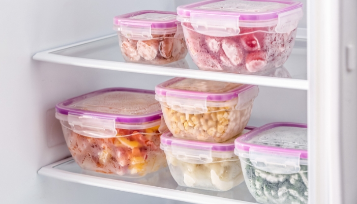 Cooked foods placed in containers and refrozen