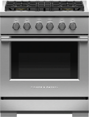 front view of the Fisher & Paykel Series 7 30" Stainless Steel Pro Style Natural Gas Range