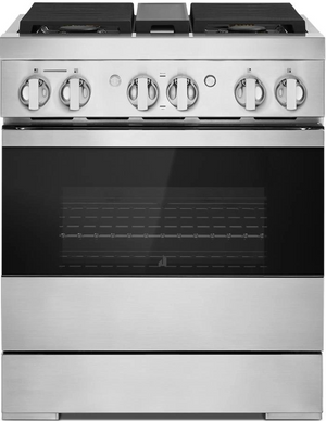front view of the JennAir® Noir™ 30" Stainless Steel Pro Style Natural Gas Range