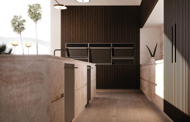 minimalist kitchen with ge monogram dishwasher and appliances