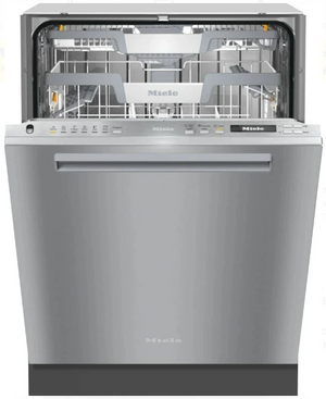 front view of the slightly opened Miele 24" Stainless Steel Fully Integrated Built-In Smart Dishwasher with 3D MultiFlex Cutlery Tray