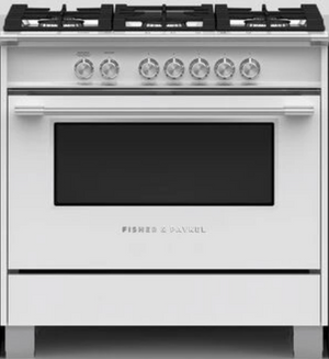 front view of the Fisher & Paykel 36" White Freestanding Natural Gas Range