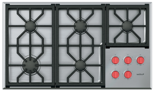 top view of the Wolf® 36" Liquid Propane Stainless Steel Professional Cooktop