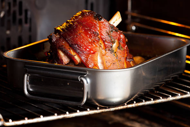 what-is-air-sous-vide view of a large piece of lamb being air sous vide'd in an oven