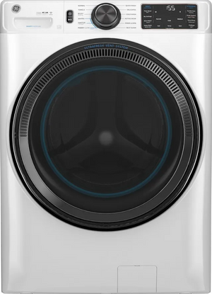 front view of the GE® 5.0 Cu. Ft. White Front Load Washer