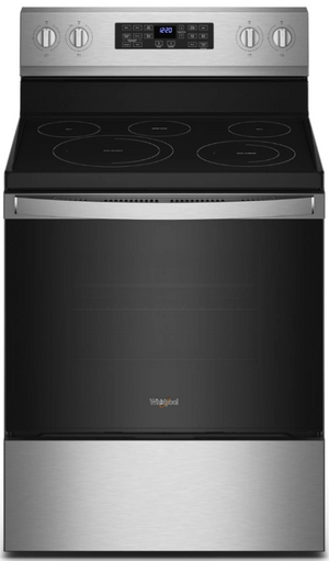 front view of the Whirlpool® 30" Fingerprint Resistant Stainless Steel Freestanding Electric Range with 5-in-1 Air Fry Oven