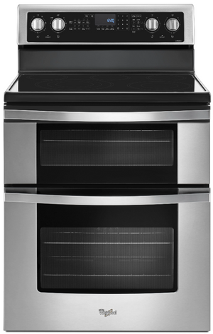 front view of the Whirlpool® 30" Stainless Steel Free Standing Double Oven Electric Range