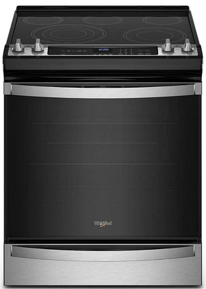 front view of the Whirlpool® 30" Fingerprint Resistant Stainless Steel Slide-In Electric Range with 7-in-1 Air Fry Oven