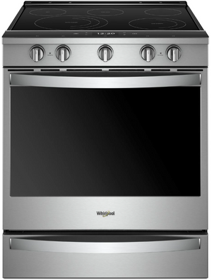 front view of the Whirlpool® 30" Fingerprint Resistant Stainless Steel Smart Slide-In Electric Range