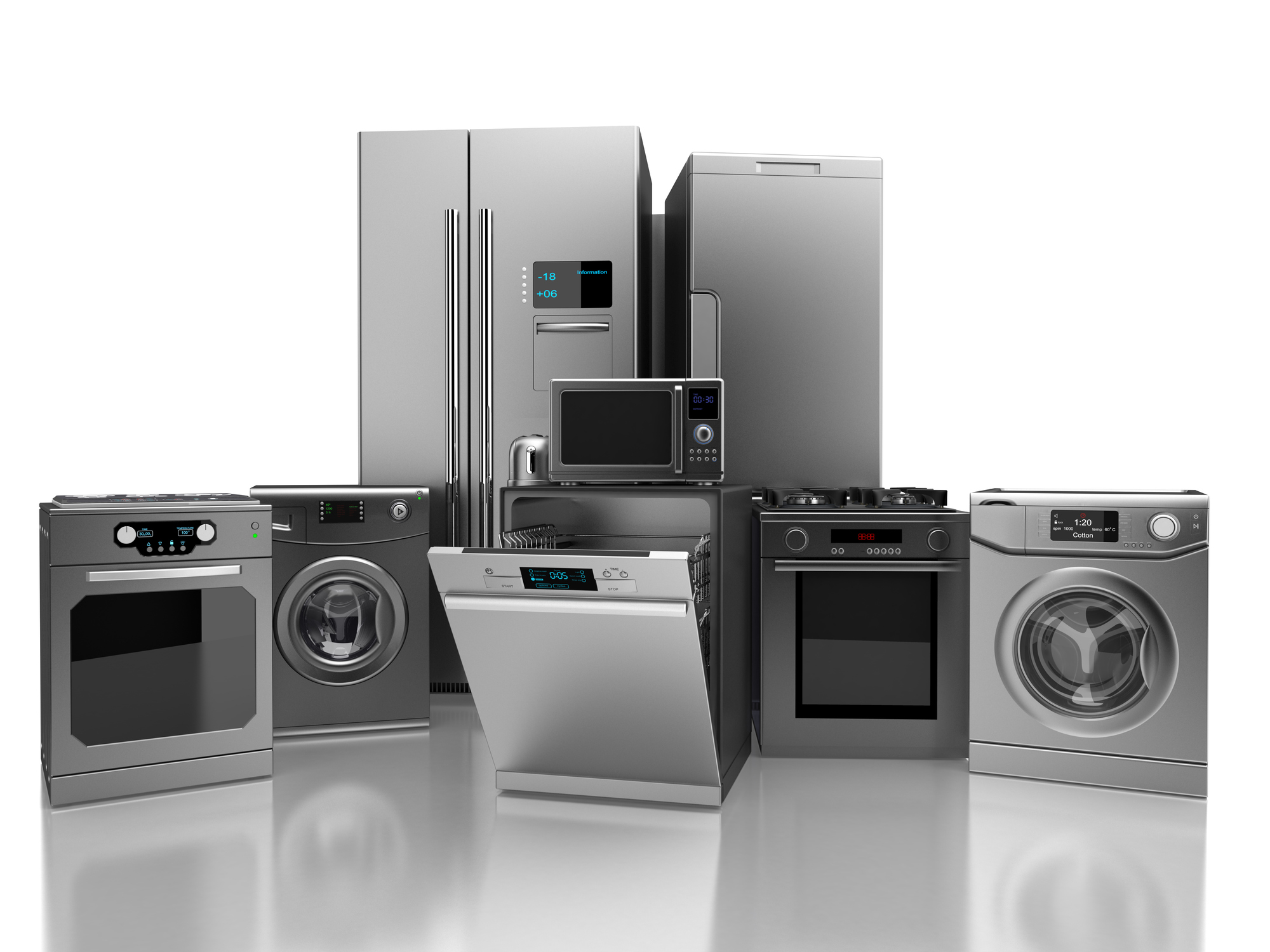 lineup of appliances with similar finishes