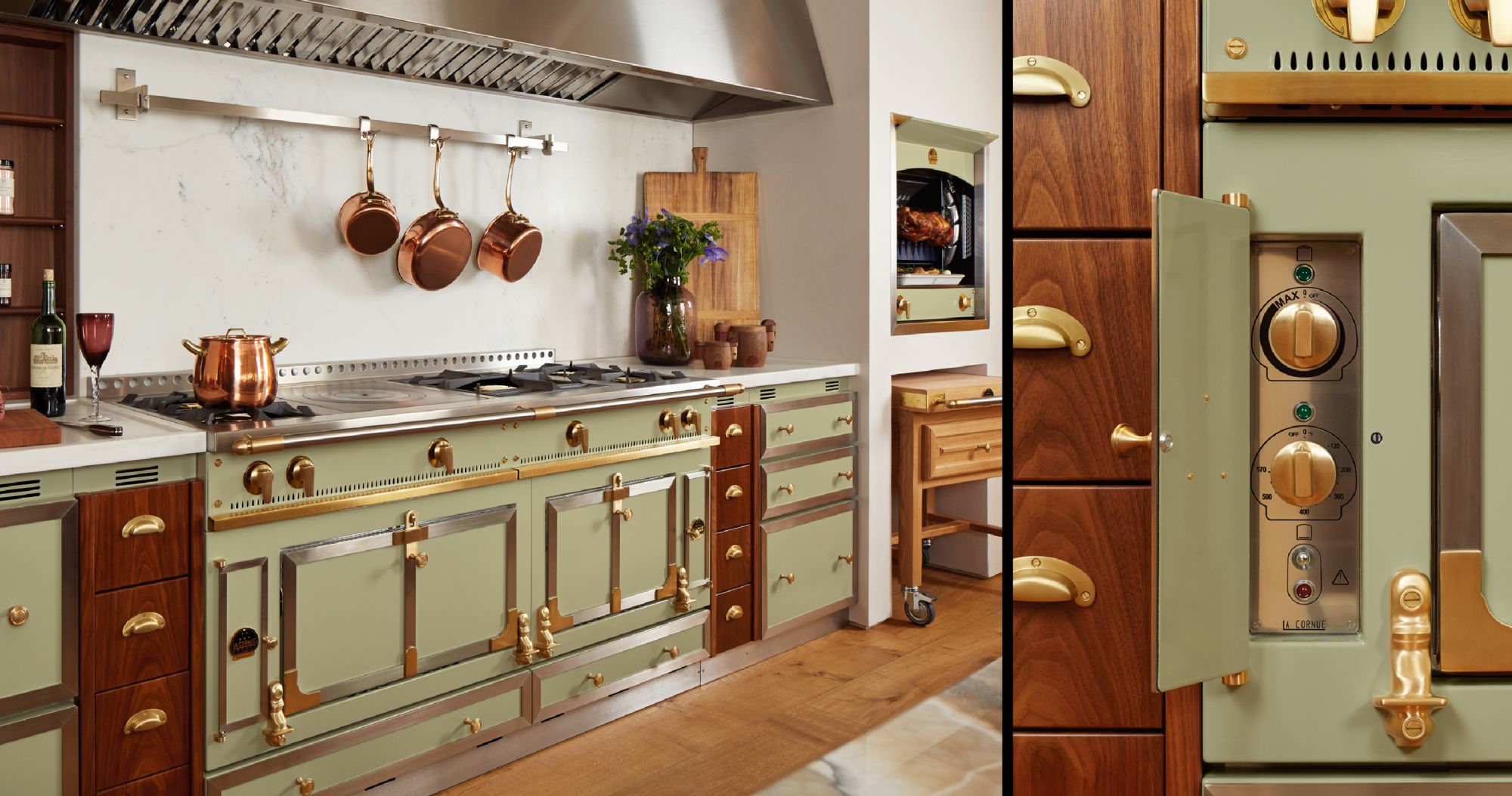 La Cornue designed kitchen with green color scheme