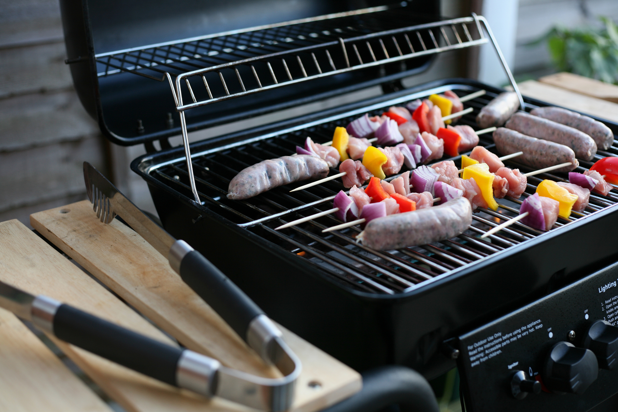 grill with kebab sticks cooking