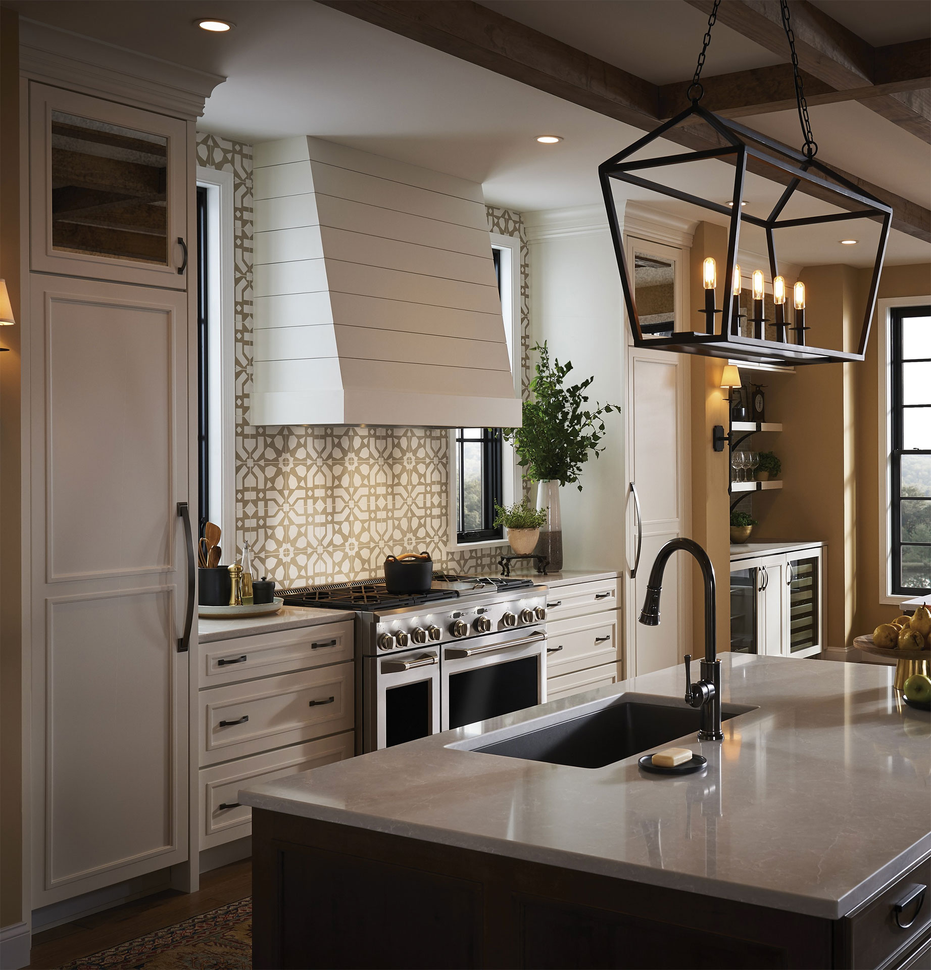 eclectic farmhouse kitchen with monogram appliances