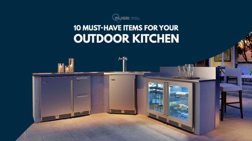 A luxurious outdoor kitchen with graphic text overlay