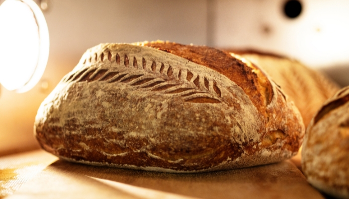 Closeup of bread in the oven