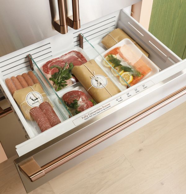 Cafe's convertible drawer with a selection of meats