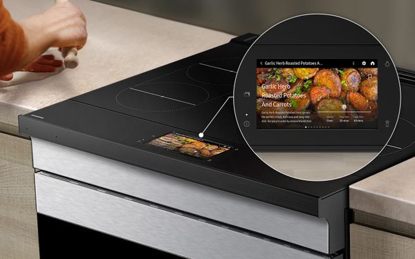 A graphic showing the AI control panel on the a Samsung AI range
