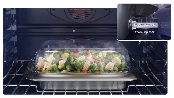 Vegetables cooking with the Samsung NV51CG700SSR steam bake feature 