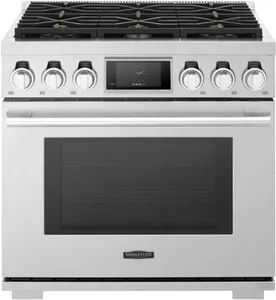 Front view of the Signature Kitchen Suite SKSGR360S range