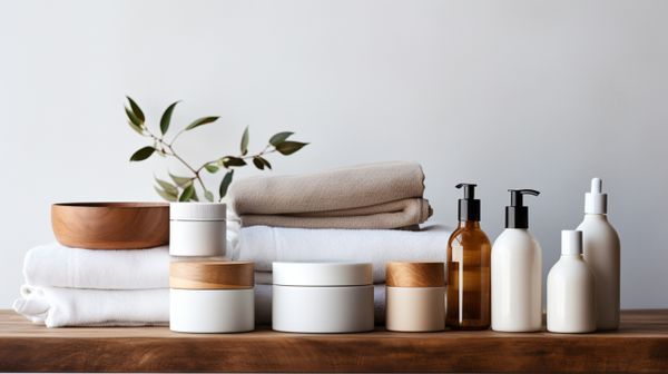 A variety of skincare products on a shelf  