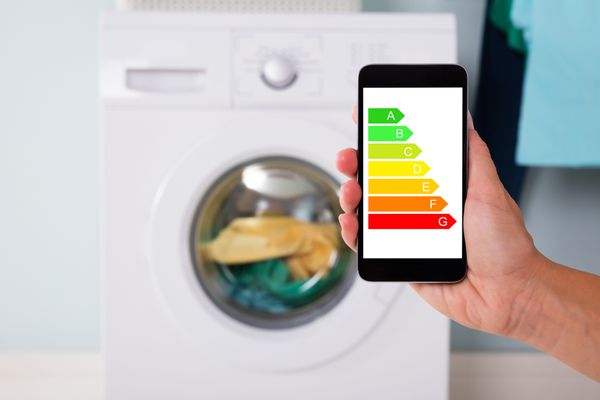 A smart phone showing a graded rating for a front load washer 