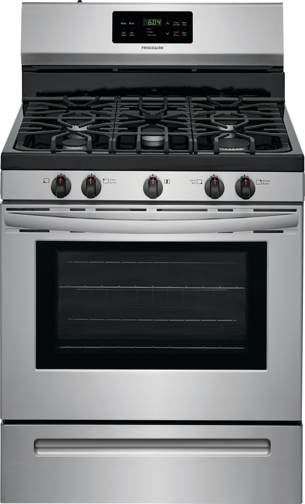 stainless steel gas range with display on backguard