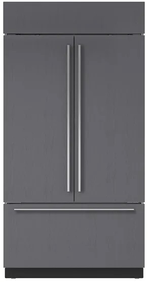 dark grey french door refrigerator with small bottom freezer