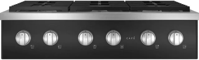 matte black rangetop with silver knobs
