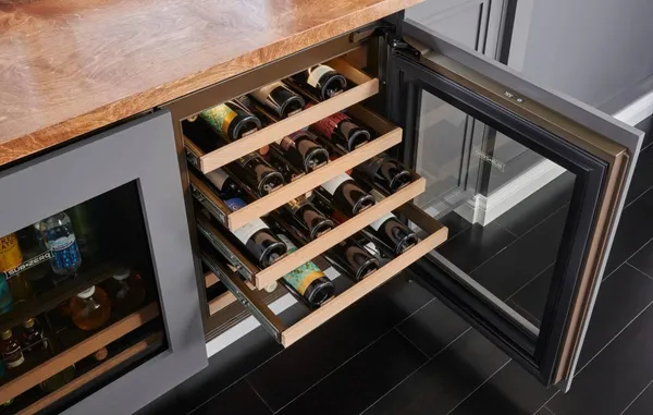 Overhead view of the Sub-Zero Designer Series DEU2450W/ADA/R wine fridge with extended racks 
