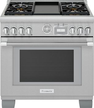 Front view of the Thermador PRG364WDG range