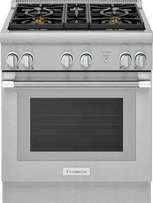 Front view of the Thermador Pro Harmony PRG304WH range