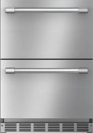 Front view of the Thermador T24UR925DS refrigerator drawers 