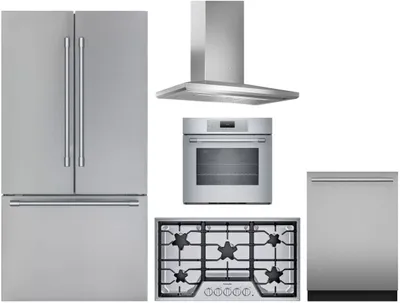 Thermador appliance package featuring the T36FT820NS refrigerator, SGS365TS cooktop, ME301YP oven, DWHD640EFM dishwasher, and HMCB36WS range hood 