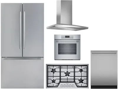 Credit: Thermador A Thermador kitchen package featuring the T36FT810NS refrigerator, DWHD640EFP dishwasher, range, SGS365TS cooktop, ME301YP oven, and HMCB36WS range hood