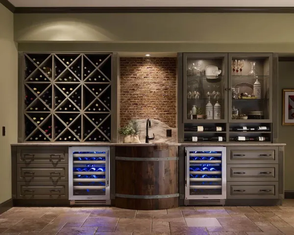 The True TWC-24DZ-R-SG-C wine cooler with a matching cooler in a wine cellar 