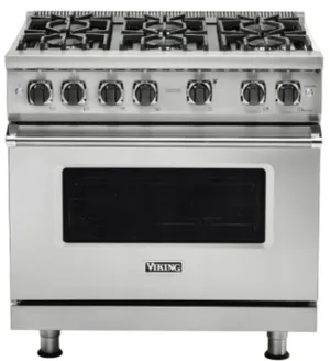 Front view of the Viking Series 5 VGR5366BSSBB 36” gas range