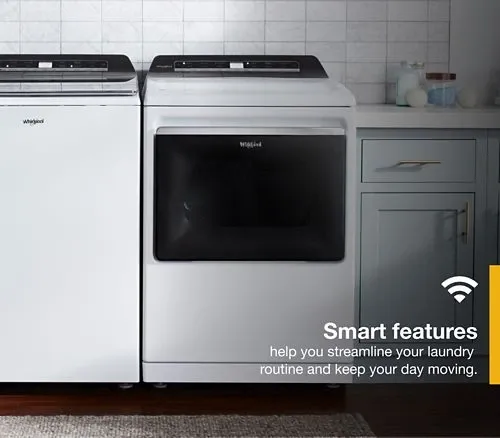 A graphic describing the smart features on the Whirlpool WED8127LW dryer