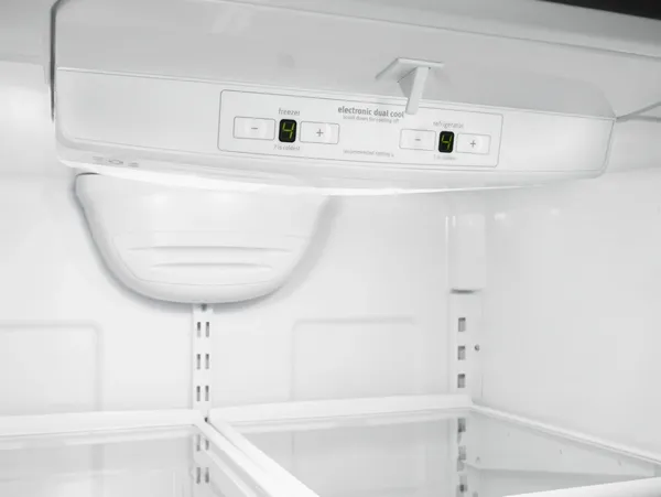 A close-up of the Whirlpool WRB329DMBM refrigerator interior 