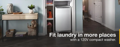 The Whirlpool WTW2000HW portable washer in a closet 