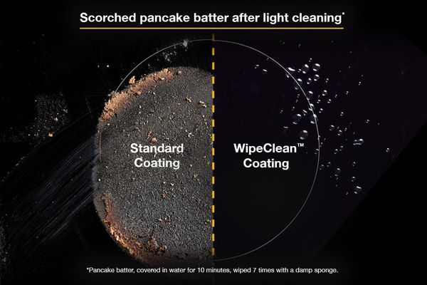 A side-by-side comparison of WipeClean technology and standard glass top cooktops