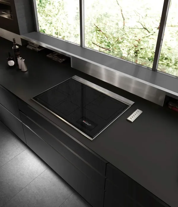 An overhead view of the Wolf CI30460T/S cooktop 